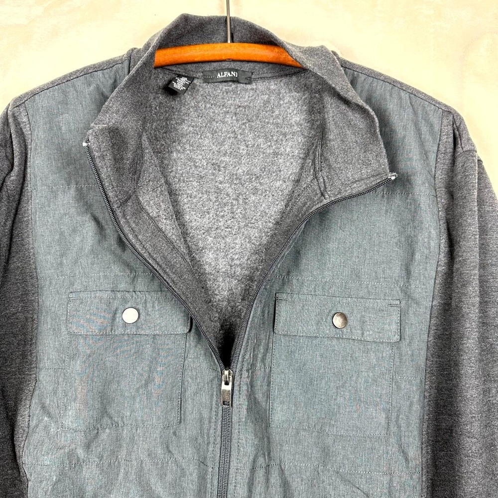 Alfani Men's XXL‎ Charcoal Knit Jacket Zip Front Mixed Media Pockets NWT - Picture 2 of 13